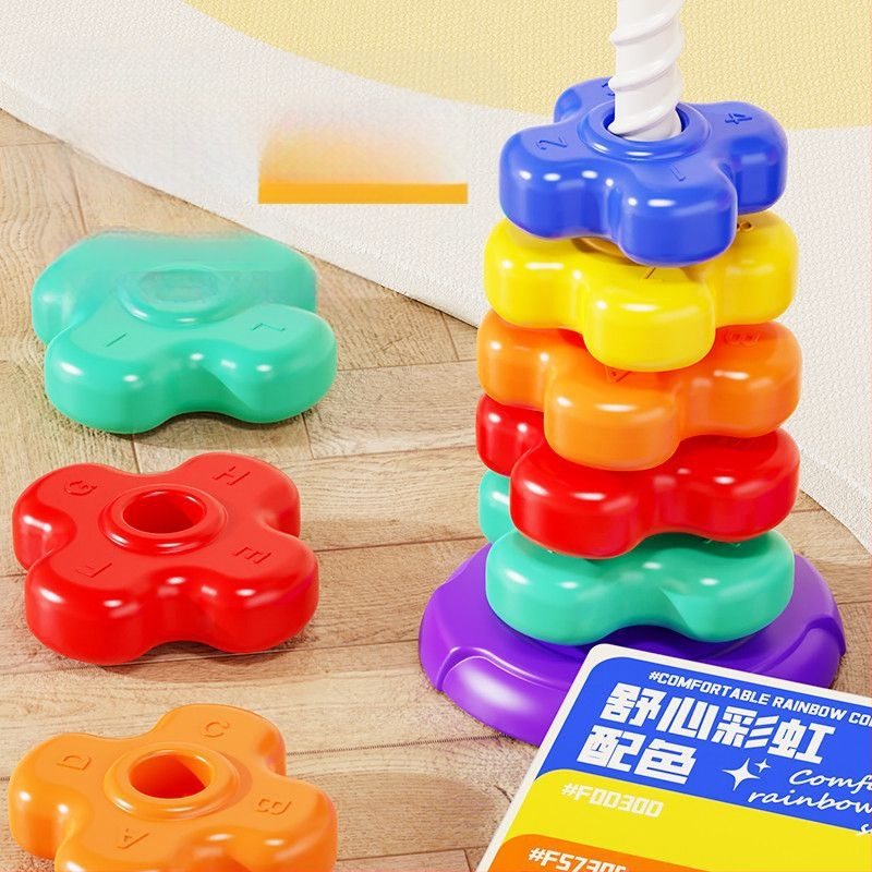 0-3 gadus vecu bērnu agrīnās izglītības rotaļlietas Varavīksnes vērpējs Jenga krāsains zīdaiņu bērnu izglītojošais vērpējs