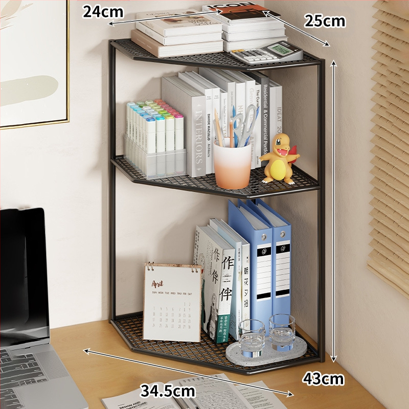 Lauakujuline kolmnurkne raamaturiiul, nurgariiul, kontorilaua mitmekihiline väike nurgalehvikukujuline raamaturiiul