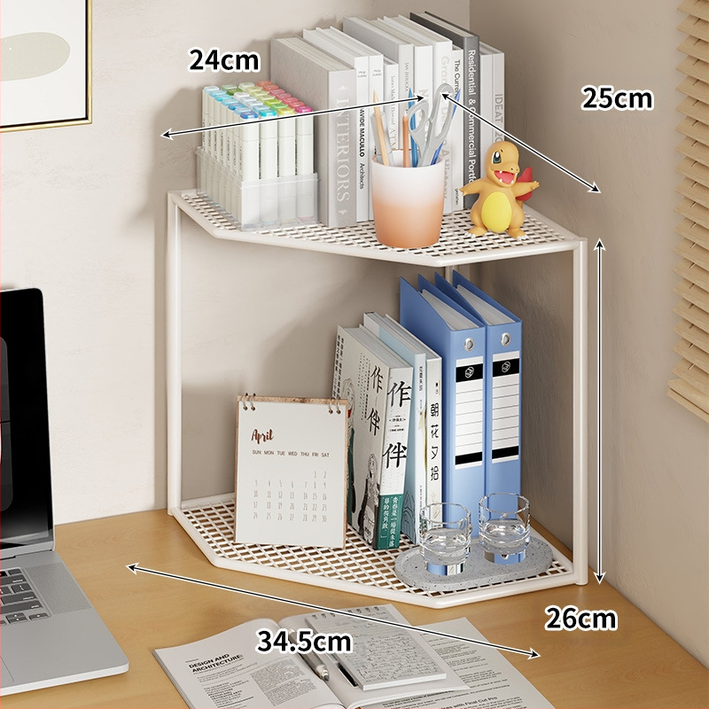 Lauakujuline kolmnurkne raamaturiiul, nurgariiul, kontorilaua mitmekihiline väike nurgalehvikukujuline raamaturiiul