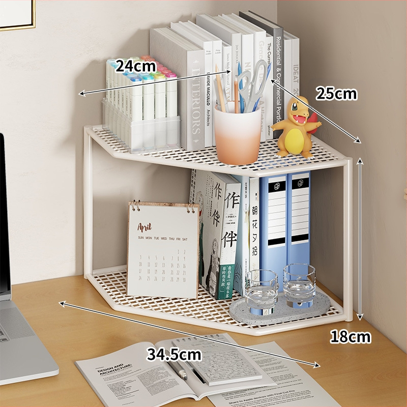 Lauakujuline kolmnurkne raamaturiiul, nurgariiul, kontorilaua mitmekihiline väike nurgalehvikukujuline raamaturiiul