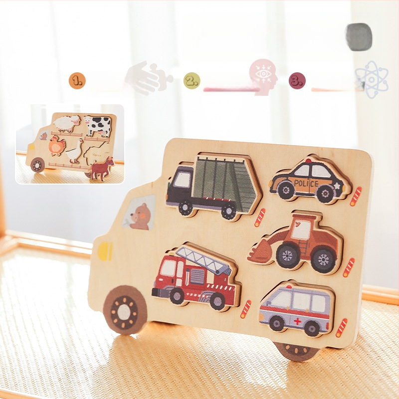 Mazuļa puzle Agrīnās izglītības praktiska smadzeņu saskaņošanas puzles dēlis Rotaļlietu fermas automašīna Angļu valodas saskaņošanas kognitīvā puzle