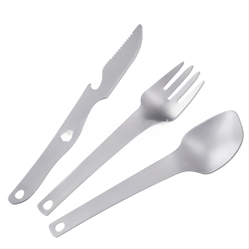 Gryno titano ryžių šaukštas Kempingo peilis ir šakutė Šaukštų rinkinys Daugiafunkcis trijų dalių rinkinys Titano šakutės Titano šaukštas Titano peilis Titano stalo įrankiai