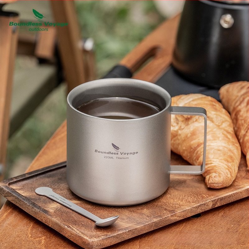 Biwei puhas titaanist kohvitass fikseeritud käepidemega, ülikerge kaasaskantav titaanist veetass, teetass kahekihiline põletuskindel 220ml