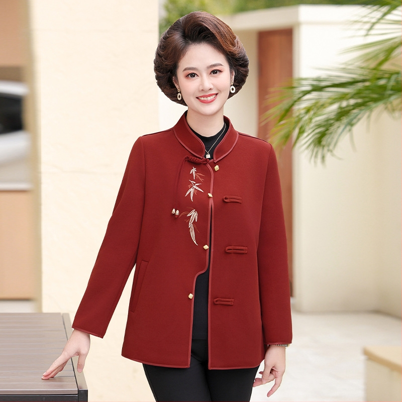 2025 New Mom Guofeng Coat Μεσήλικες και Ηλικιωμένες Γυναικείες Ρούχα Άνοιξη 50 ετών Κεντημένο Μπλούζα All-match Γυναικεία Ρούχα