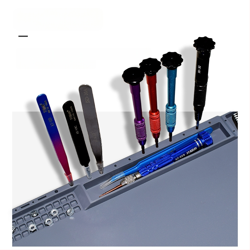 Datora un mobilā tālruņa remonta darbagalds ar magnētisku siltumizolācijas paliktni, silikona augstas temperatūras izturīgs galda paliktnis, karstā gaisa pistoles metināšanas galda paliktnis