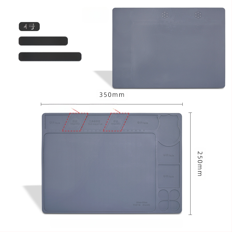 Datora un mobilā tālruņa remonta darbagalds ar magnētisku siltumizolācijas paliktni, silikona augstas temperatūras izturīgs galda paliktnis, karstā gaisa pistoles metināšanas galda paliktnis