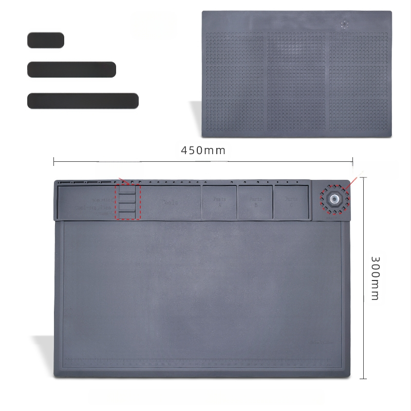 Datora un mobilā tālruņa remonta darbagalds ar magnētisku siltumizolācijas paliktni, silikona augstas temperatūras izturīgs galda paliktnis, karstā gaisa pistoles metināšanas galda paliktnis