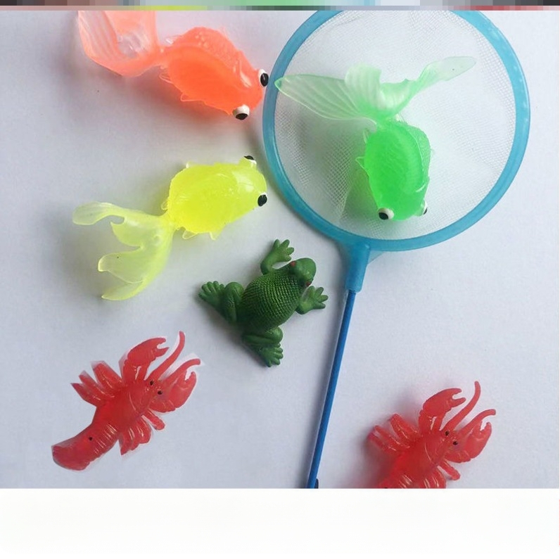 Ujuv kalamänguasi beebidele alushariduse lastele kuldkala võrgutasku silikoonist väike kala pehme kummist loom piiriülene eksport