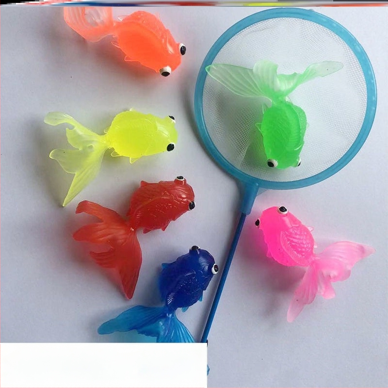 Ujuv kalamänguasi beebidele alushariduse lastele kuldkala võrgutasku silikoonist väike kala pehme kummist loom piiriülene eksport