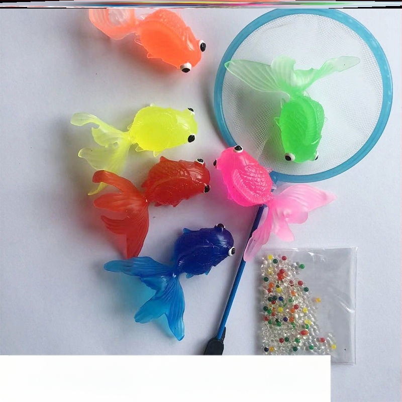 Ujuv kalamänguasi beebidele alushariduse lastele kuldkala võrgutasku silikoonist väike kala pehme kummist loom piiriülene eksport