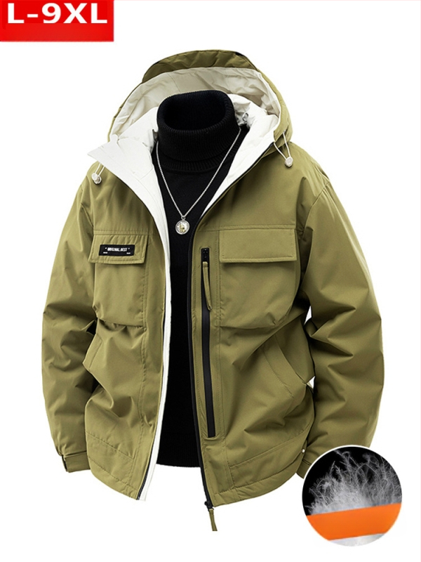 Ziemas moderna, kvalitatīva vīriešu trīsdimensiju dūnu jaka ar lielu izmēru, liela izmēra, brīva, aukstumizturīga, silta, kapuce