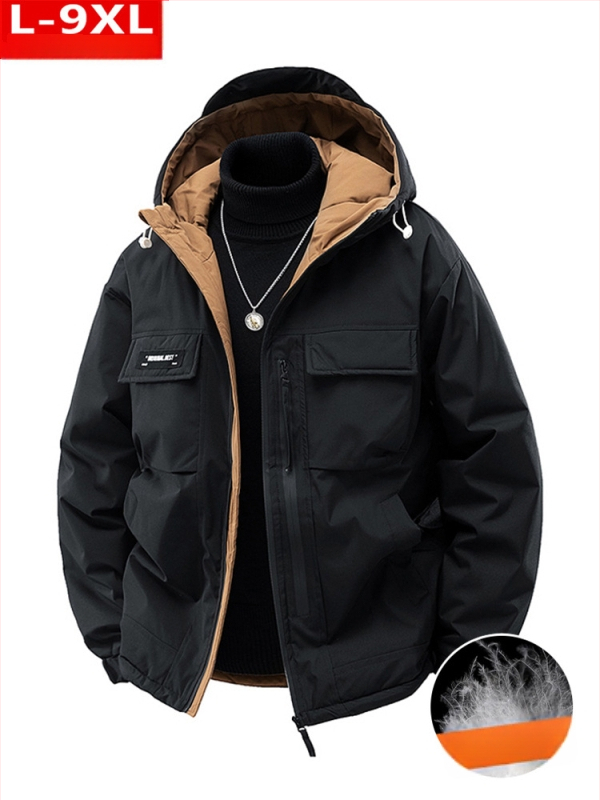 Ziemas moderna, kvalitatīva vīriešu trīsdimensiju dūnu jaka ar lielu izmēru, liela izmēra, brīva, aukstumizturīga, silta, kapuce