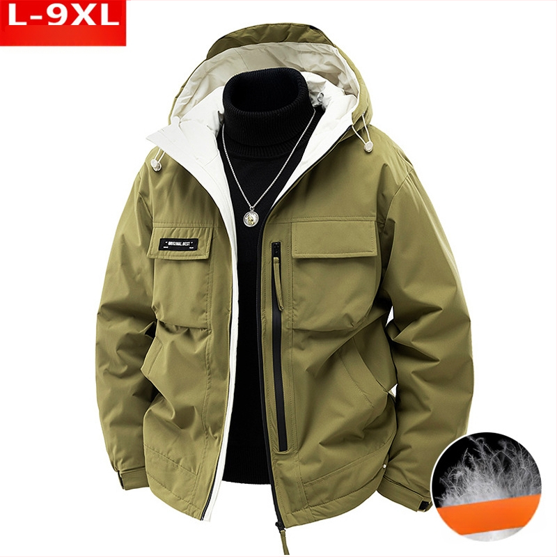 Ziemas moderna, kvalitatīva vīriešu trīsdimensiju dūnu jaka ar lielu izmēru, liela izmēra, brīva, aukstumizturīga, silta, kapuce