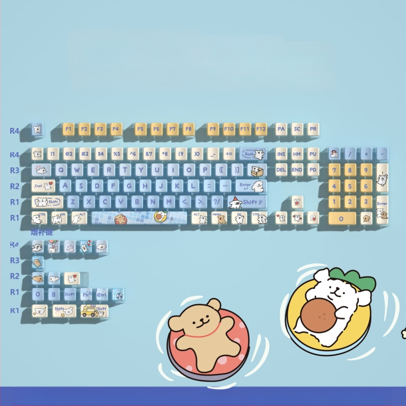 Pudding neljapoolne poolläbipaistev värviline sublimatsiooniklahvistik kohandatud mehaanilise klaviatuuri poolläbipaistva trükikomplekti Kuromi klahvistikud