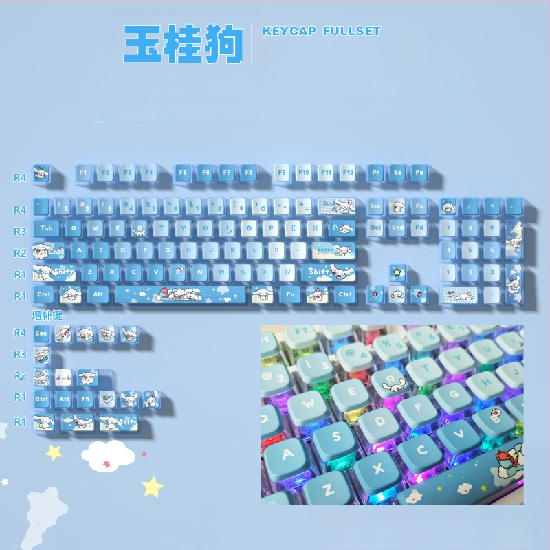 Pudding neljapoolne poolläbipaistev värviline sublimatsiooniklahvistik kohandatud mehaanilise klaviatuuri poolläbipaistva trükikomplekti Kuromi klahvistikud