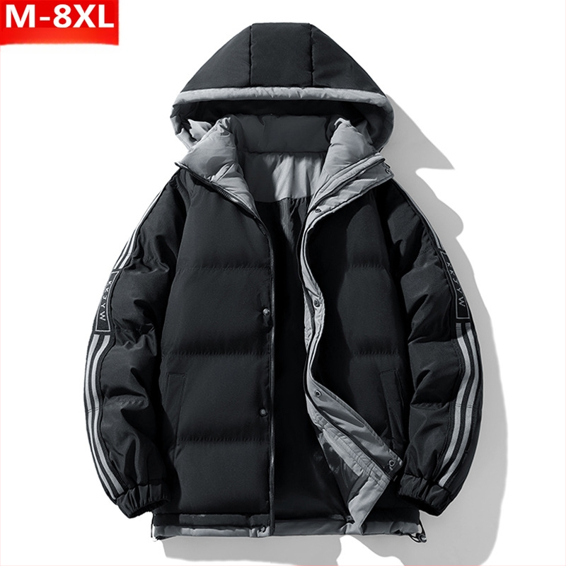 Talvine trendikas Hongkongi stiilis meeste nägus kapuutsiga puuvillase polsterdusega mantel, lihav, suur suurus, pluss paksendatud soe puuvillase polsterdusega jakk, meeste mantel