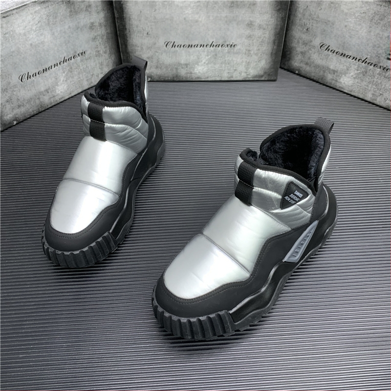 Vīriešu ziemas kokvilnas apavi, sabiezināts samts, silti augstpapēžu vīriešu apavi, pusaudžu neslīdoši, ūdensizturīgi un aukstumizturīgi sniega zābaki ar biezu zoli