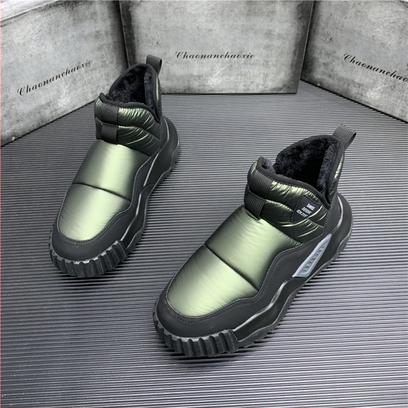 Vīriešu ziemas kokvilnas apavi, sabiezināts samts, silti augstpapēžu vīriešu apavi, pusaudžu neslīdoši, ūdensizturīgi un aukstumizturīgi sniega zābaki ar biezu zoli