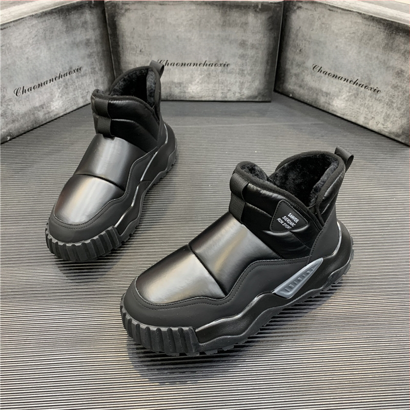 Vīriešu ziemas kokvilnas apavi, sabiezināts samts, silti augstpapēžu vīriešu apavi, pusaudžu neslīdoši, ūdensizturīgi un aukstumizturīgi sniega zābaki ar biezu zoli