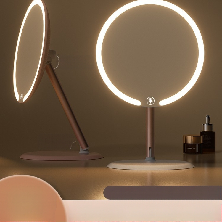 Kaheteljeline meigipeegel lambiga, lauaarvuti, üliõpilaselamu, kodukontor, LED-ilmpeegel pöörlev