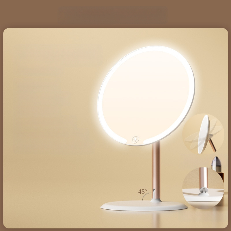 Kaheteljeline meigipeegel lambiga, lauaarvuti, üliõpilaselamu, kodukontor, LED-ilmpeegel pöörlev