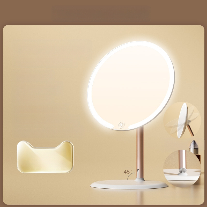Kaheteljeline meigipeegel lambiga, lauaarvuti, üliõpilaselamu, kodukontor, LED-ilmpeegel pöörlev
