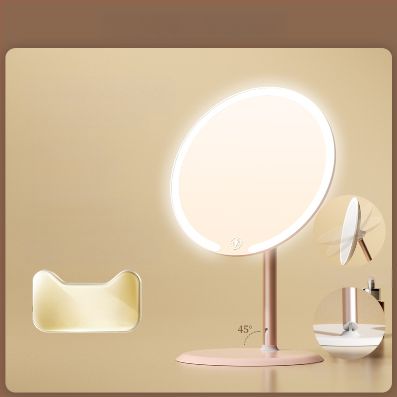 Kaheteljeline meigipeegel lambiga, lauaarvuti, üliõpilaselamu, kodukontor, LED-ilmpeegel pöörlev
