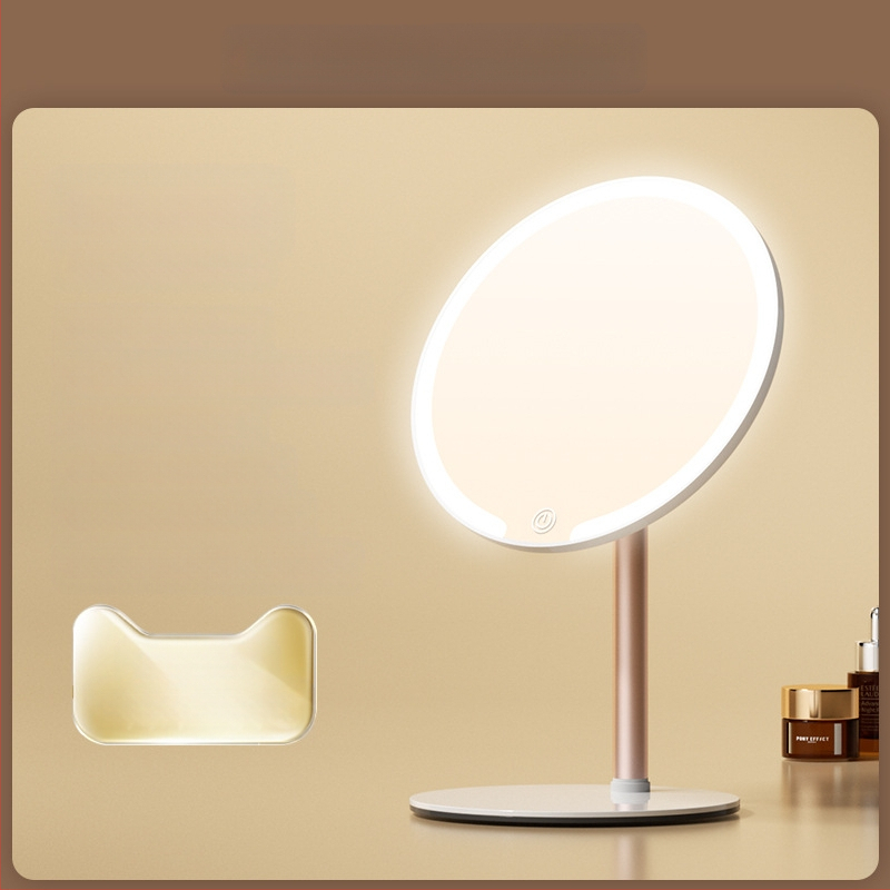 Kaheteljeline meigipeegel lambiga, lauaarvuti, üliõpilaselamu, kodukontor, LED-ilmpeegel pöörlev