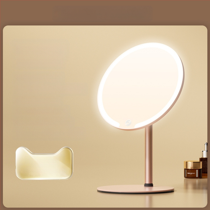 Kaheteljeline meigipeegel lambiga, lauaarvuti, üliõpilaselamu, kodukontor, LED-ilmpeegel pöörlev