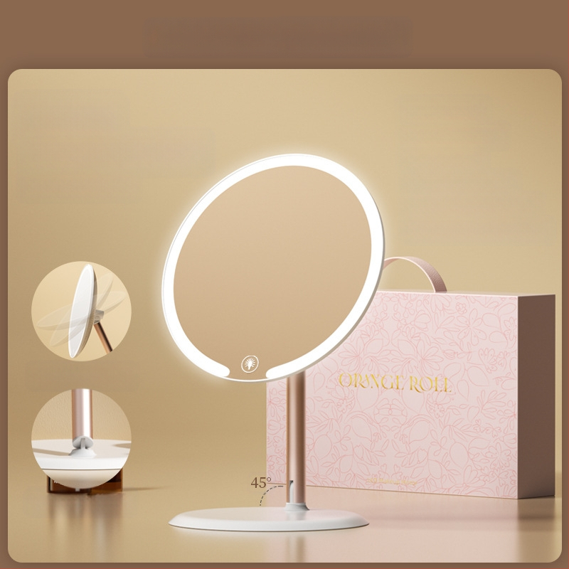Kaheteljeline meigipeegel lambiga, lauaarvuti, üliõpilaselamu, kodukontor, LED-ilmpeegel pöörlev
