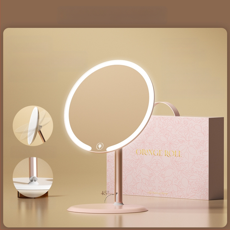 Kaheteljeline meigipeegel lambiga, lauaarvuti, üliõpilaselamu, kodukontor, LED-ilmpeegel pöörlev