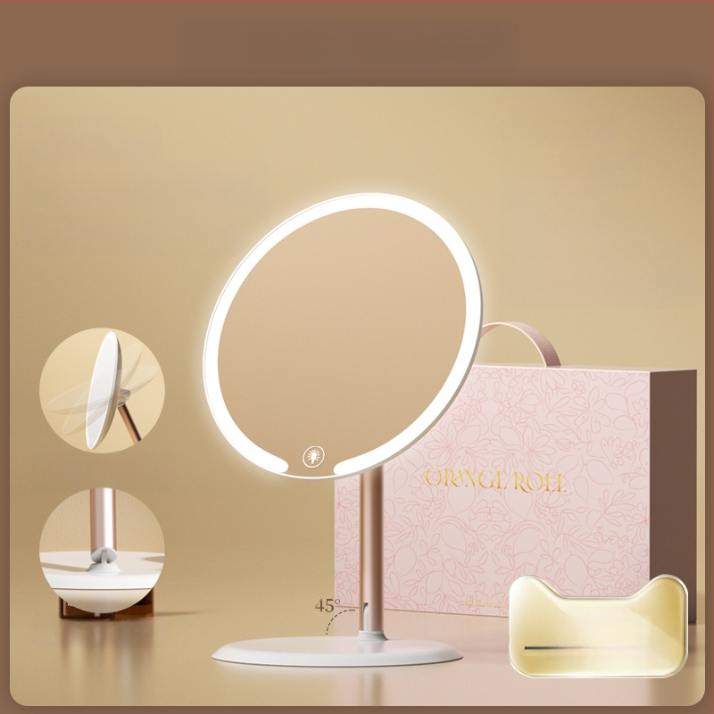 Kaheteljeline meigipeegel lambiga, lauaarvuti, üliõpilaselamu, kodukontor, LED-ilmpeegel pöörlev