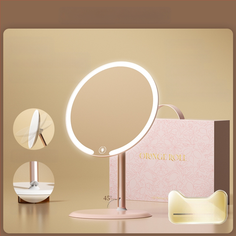 Kaheteljeline meigipeegel lambiga, lauaarvuti, üliõpilaselamu, kodukontor, LED-ilmpeegel pöörlev
