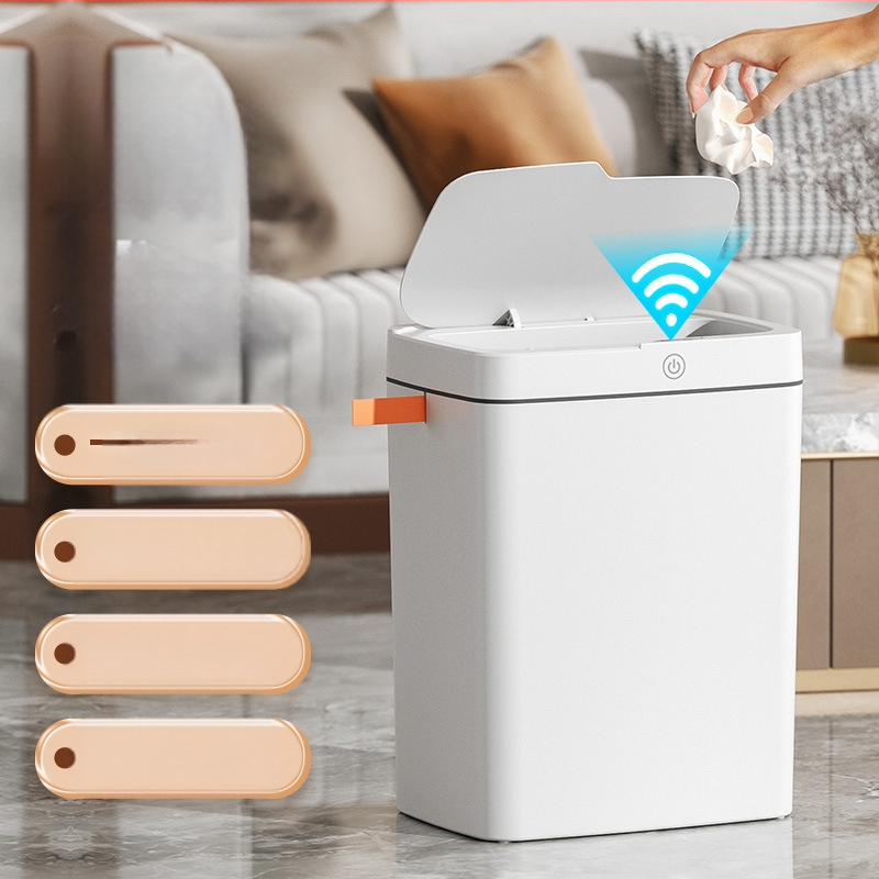 Išmanioji šiukšliadėžė be prisilietimo su atviru dangčiu, automatiškai pakuojama išmanioji šiukšliadėžė vonios kambario tarpui