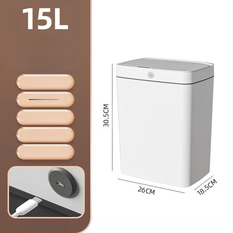 Išmanioji šiukšliadėžė be prisilietimo su atviru dangčiu, automatiškai pakuojama išmanioji šiukšliadėžė vonios kambario tarpui
