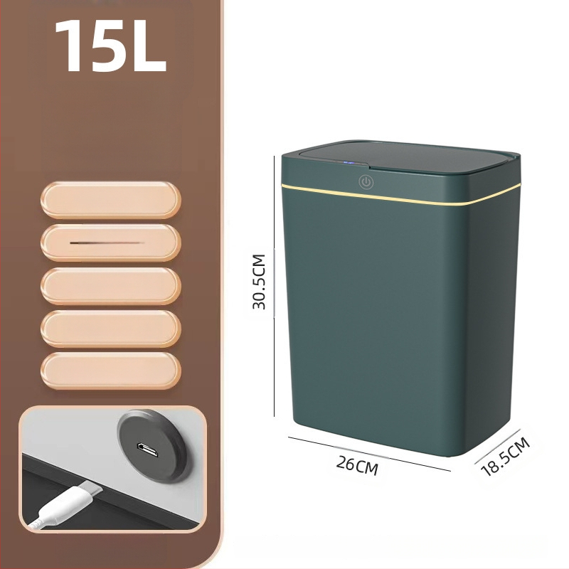 Išmanioji šiukšliadėžė be prisilietimo su atviru dangčiu, automatiškai pakuojama išmanioji šiukšliadėžė vonios kambario tarpui
