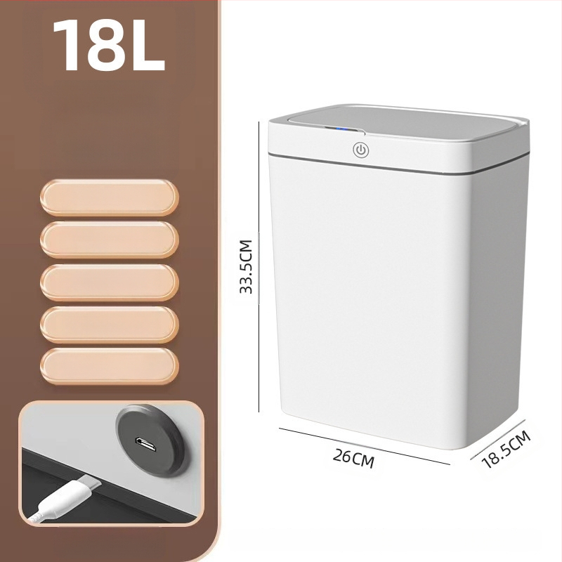 Išmanioji šiukšliadėžė be prisilietimo su atviru dangčiu, automatiškai pakuojama išmanioji šiukšliadėžė vonios kambario tarpui