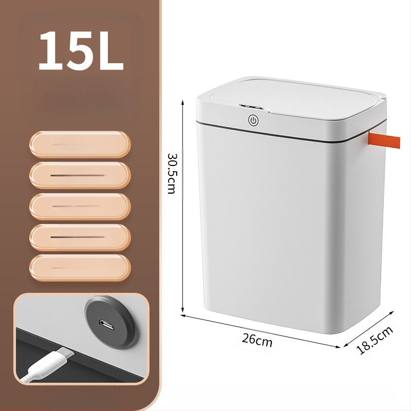 Išmanioji šiukšliadėžė be prisilietimo su atviru dangčiu, automatiškai pakuojama išmanioji šiukšliadėžė vonios kambario tarpui