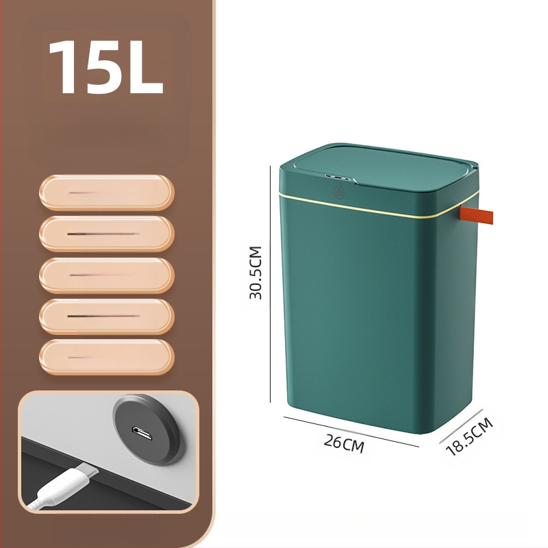 Išmanioji šiukšliadėžė be prisilietimo su atviru dangčiu, automatiškai pakuojama išmanioji šiukšliadėžė vonios kambario tarpui