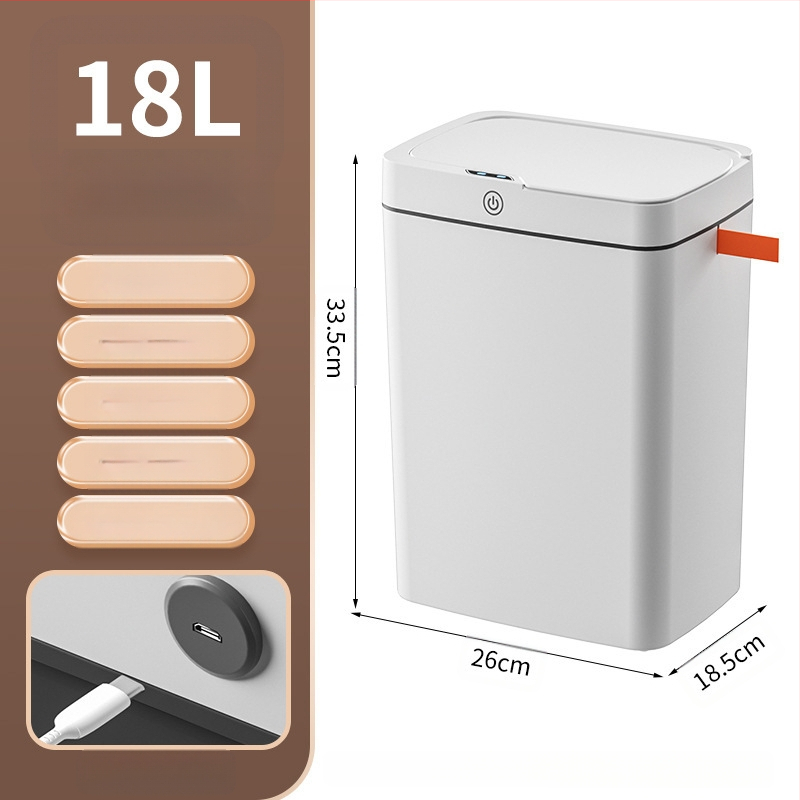 Išmanioji šiukšliadėžė be prisilietimo su atviru dangčiu, automatiškai pakuojama išmanioji šiukšliadėžė vonios kambario tarpui