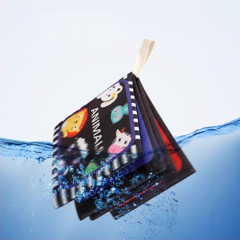 Kūdikio palmių audinio knyga naujagimiui, juodai balta kortelė, garso popierius, lytėjimo knyga, pažintinė gyvūnų ankstyvojo ugdymo knyga, plaunama ir kramtoma