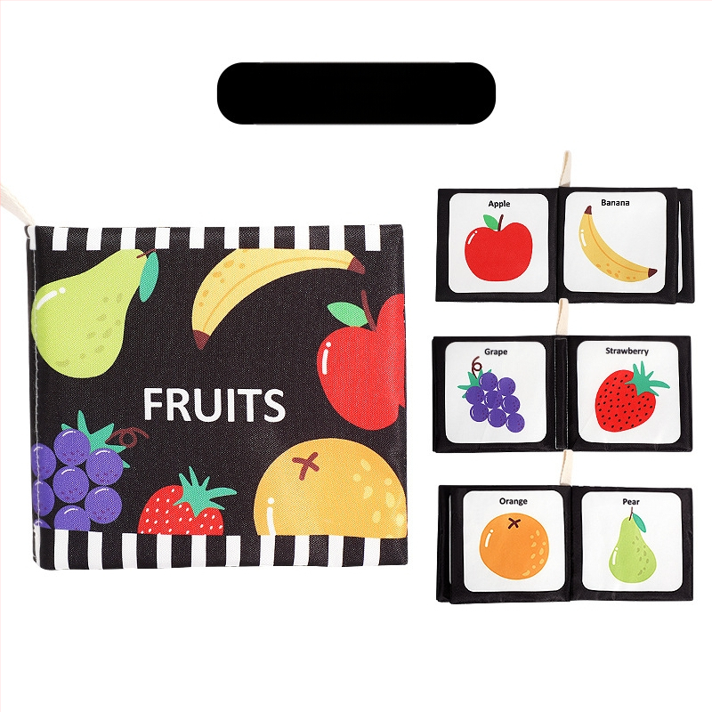 Kūdikio palmių audinio knyga naujagimiui, juodai balta kortelė, garso popierius, lytėjimo knyga, pažintinė gyvūnų ankstyvojo ugdymo knyga, plaunama ir kramtoma