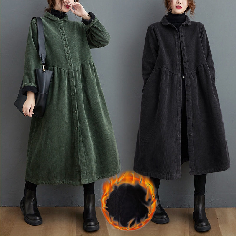 Tõeline pilt 2025. aasta talve uuest Korea stiilis lahtisest fliisvoodriga paksendatud velvetist pikkade varrukatega üherealisest trenšmantlist naistele