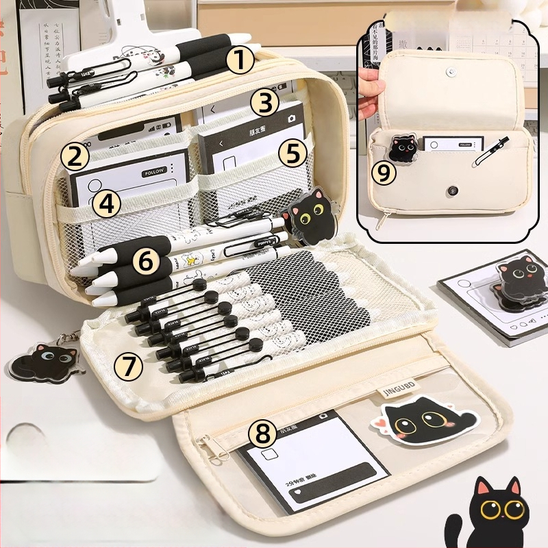 Üheksakihiline suure mahutavusega loominguline kassipliiats, õpilase pliiats, väärtuslik lihtne nišivalukott, kirjatarvete kott poisile