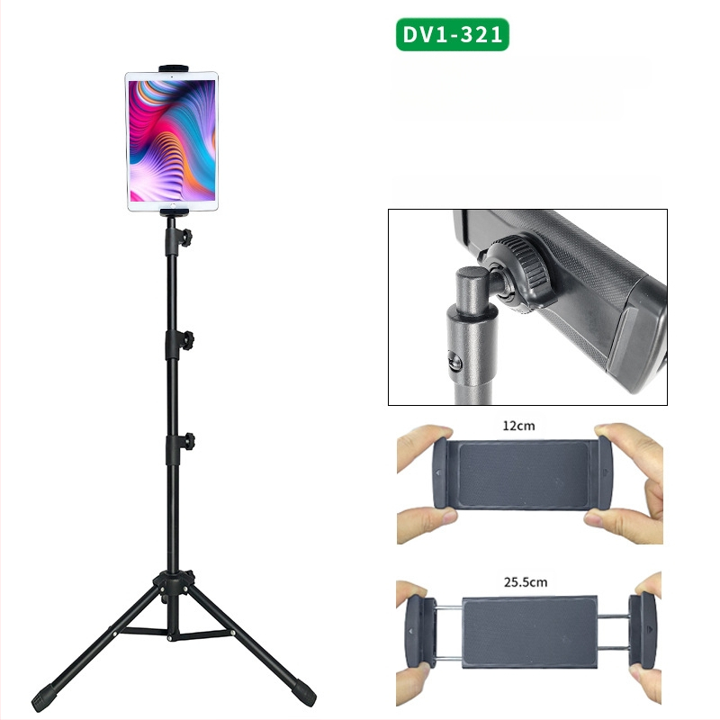 Hulgimüük tahvelarvuti alus põrandale 12-tolline must statiivialus sissetõmmatav 1,6 m laisk mobiiltelefoni alus kohaletoimetamiseks