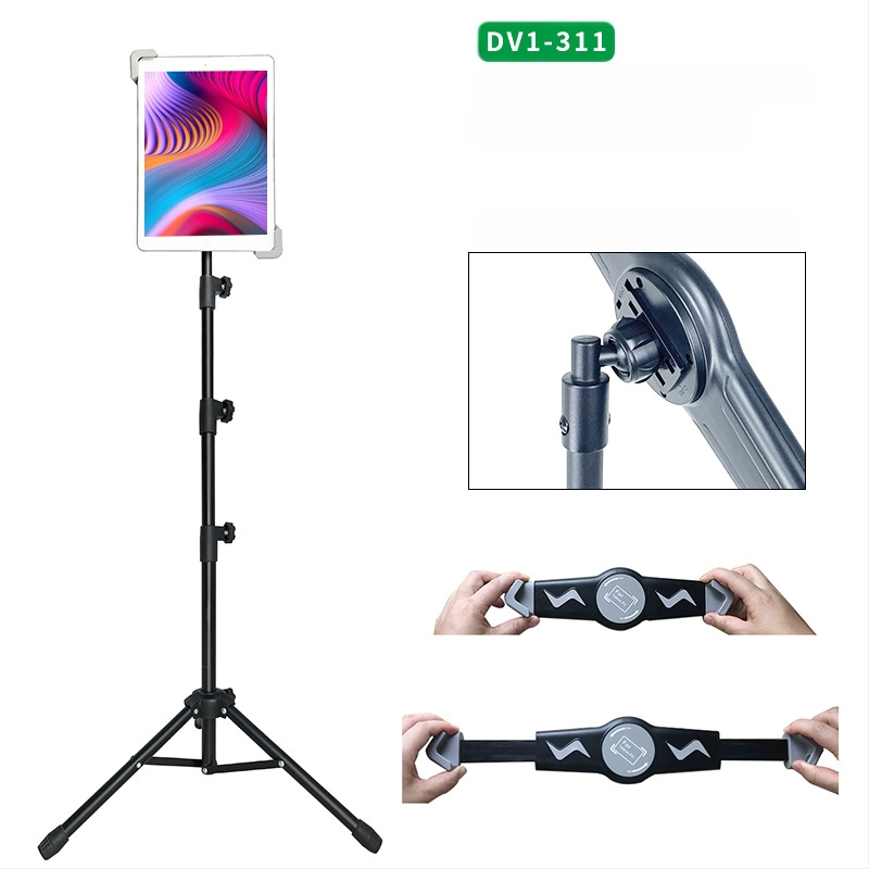 Hulgimüük tahvelarvuti alus põrandale 12-tolline must statiivialus sissetõmmatav 1,6 m laisk mobiiltelefoni alus kohaletoimetamiseks