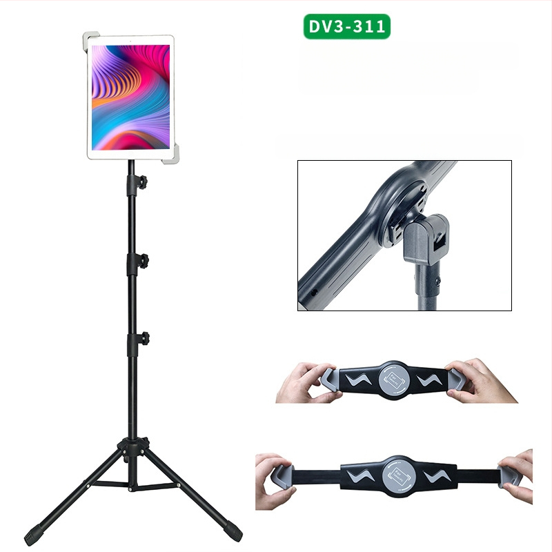 Hulgimüük tahvelarvuti alus põrandale 12-tolline must statiivialus sissetõmmatav 1,6 m laisk mobiiltelefoni alus kohaletoimetamiseks