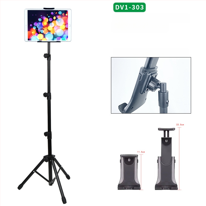 Hulgimüük tahvelarvuti alus põrandale 12-tolline must statiivialus sissetõmmatav 1,6 m laisk mobiiltelefoni alus kohaletoimetamiseks