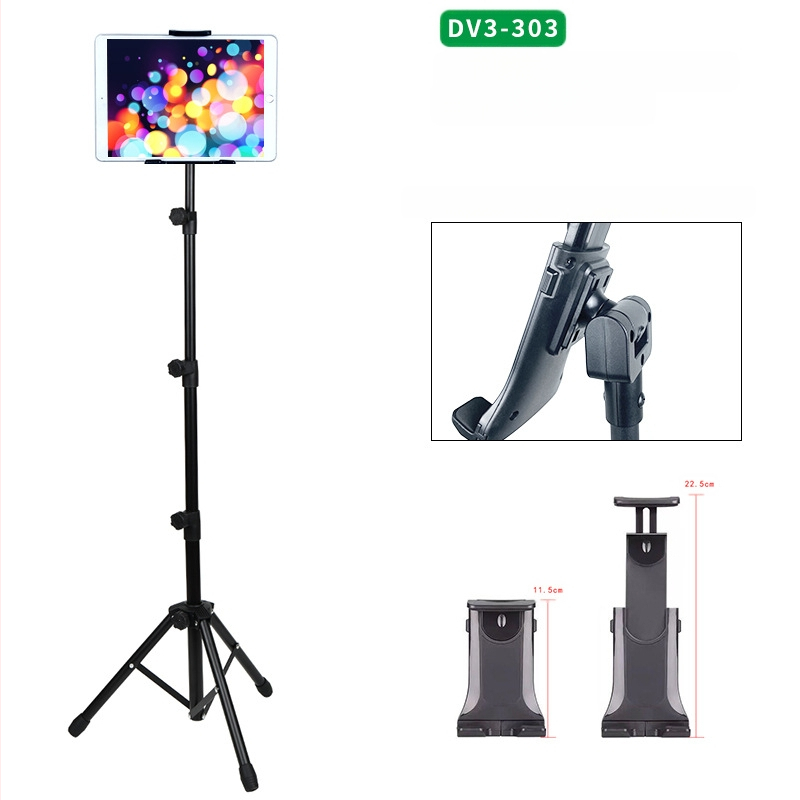 Hulgimüük tahvelarvuti alus põrandale 12-tolline must statiivialus sissetõmmatav 1,6 m laisk mobiiltelefoni alus kohaletoimetamiseks