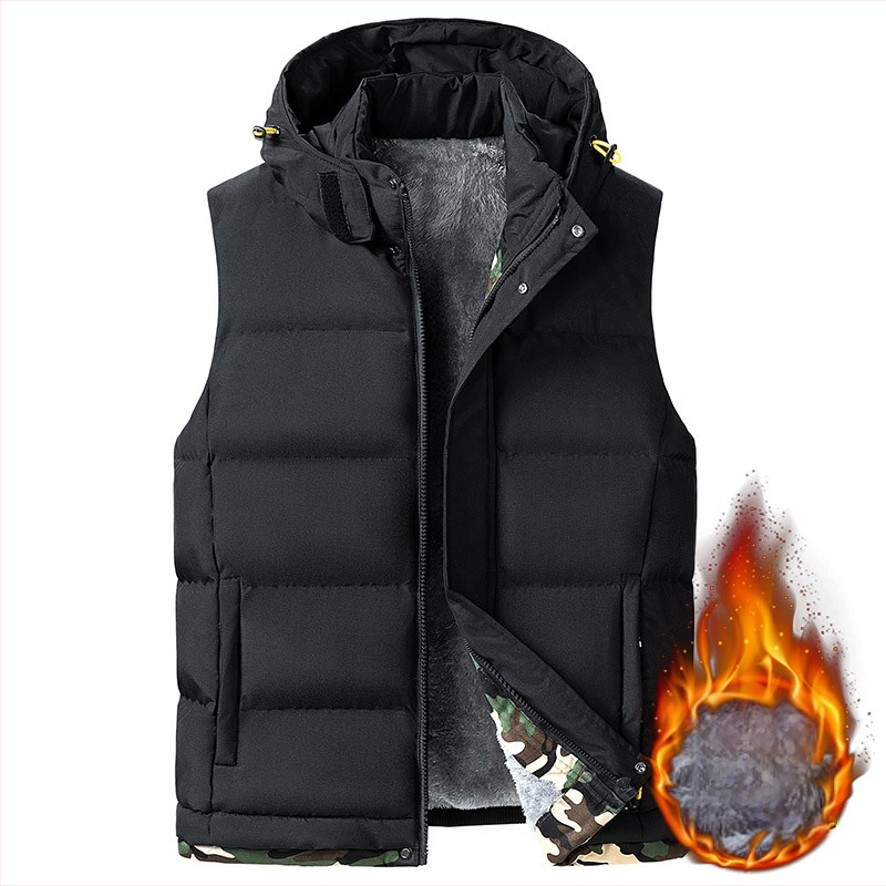 Плюс размер есенно-зимно пухено памучно яке за мъже с подвижна качулка, спортно памучно облекло, агнешко кадифено облекло, жилетка, яке с защита от студ, удебеляване